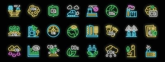 Neon icons representing co2 emission, reduction, and environmental impact vector