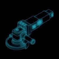 Neon angle grinder floating on black background vector