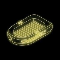 Yellow neon inflatable boat glowing on black background vector