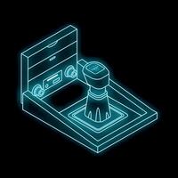 Neon glowing car gear stick console shifting gears on black background vector