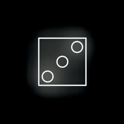 Neon dice three showing gambling chance icon glowing