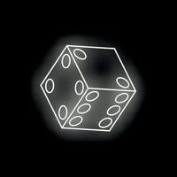 White neon dice glowing on black background vector