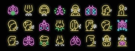Neon icons representing respiratory system, breathing and lung health vector