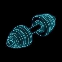 Glowing neon dumbbell isometric view on black background vector