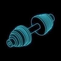 Neon dumbbell shining on black background representing fitness vector