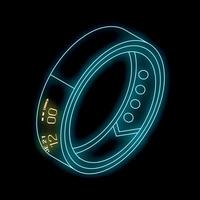 Neon smart ring showing time and date on black background vector