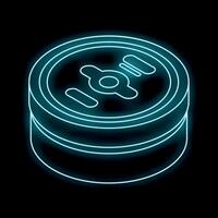 Glowing neon line robot vacuum cleaner icon isolated on black background for smart house assistant concept vector
