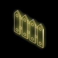 Glowing neon yellow picket fence sign on black background vector
