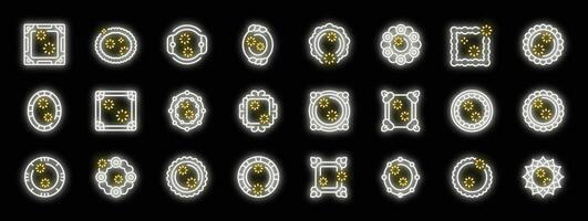 Petri dish with growing bacteria under microscope, science laboratory research, microbiology experiment, neon icons set vector