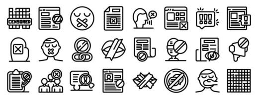 Censorship icon set. Censorship restricting free speech and information access, icons depicting suppression of ideas vector