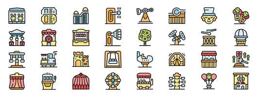 Amusement park icons showing rollercoasters, rides, and entertainment vector