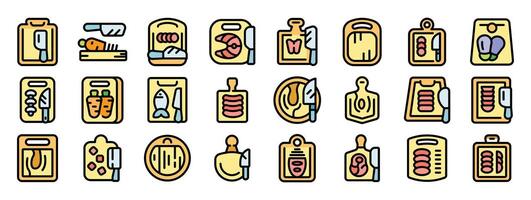 Chefs using cutting boards to prepare various food items vector