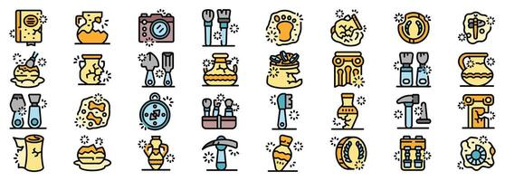 Archeologists exploring ancient ruins and artifacts using tools and equipment vector