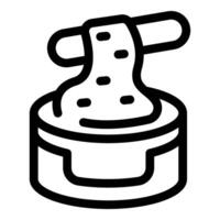 Beautician picking up depilatory wax with wooden spatula from jar vector
