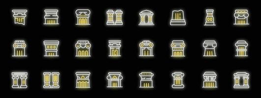 Set of glowing neon architectural columns on black background vector