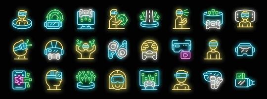 People using virtual reality headsets, exploring metaverse and playing games vector