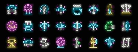 Neon archery icons representing skill, precision, and target practice vector