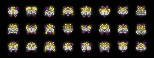Neon carnival masks glowing brightly on dark background vector