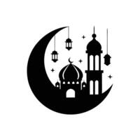Ramadan Crescent with Mosque and Hanging Lanterns Illustration Design vector