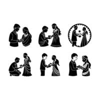 Bhai Dooj Design - and Linocut Silhouette Illustration vector