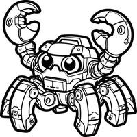 A coloring page with a robot crab vector