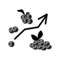 black and white coins with sprout and up arrow vector