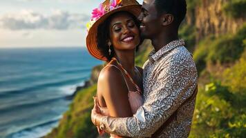 A couple embracing on the beach with the ocean in the background video