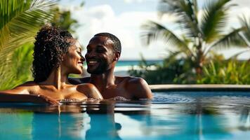 A couple in the water at a resort video