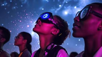 People looking up at the sky with virtual glasses video