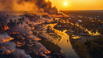 A fire burns in the middle of a river video