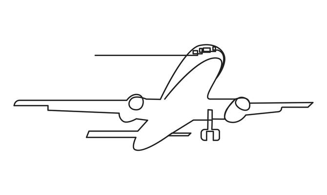One Continuous line drawing of flying up airplane concept of world travel
