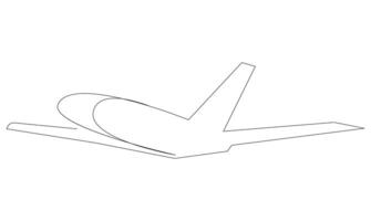 One Continuous line drawing of flying up airplane on white background vector