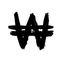 Hand drawn won currency symbol. Brush stroke doodle. Single element for design vector