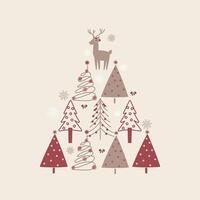 Cute Christmas tree, Reindeer, Bow, Coquette, and Snowflake in Simple Pyramid Style Design. vector