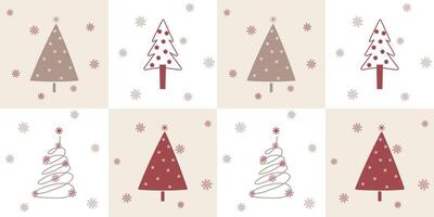 Seamless Pattern Cute Hand Drawn Christmas Tree Collage with Snowflakes vector
