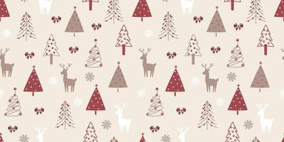 Cute Seamless Pattern Christmas tree, Reindeer, Bow, Coquette, Snowflake in Simple Style Design Ideal for Textile, Wallpaper, Fabric Prints or Wrapping Paper. vector