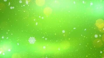 Snowflakes on a green background with a bright light video