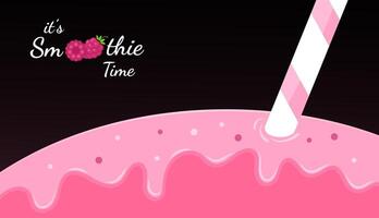 Red raspberry smoothie vitamin drink illustration. Berry smoothie logo on black background, closeup red smoothies drink or ice cream splashes for summer fast food season menu. vector