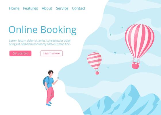 Man with mobile booking app for hot air balloons
