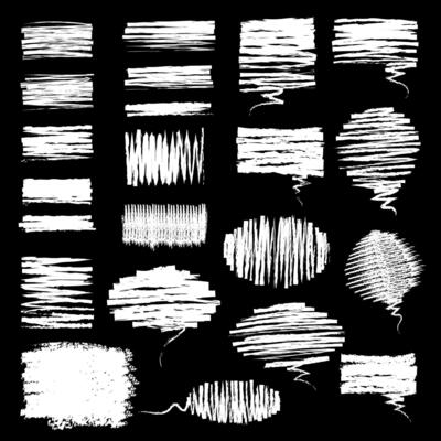 Hand drawn chalk style brush graphic set. Hand drawings with scribbled square talk cloud, round speech bubble, and chalked sketchy rectangle box. illustration for text memo design