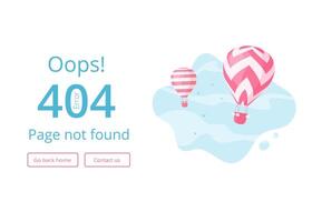Hot air balloon error 404 website page template vector