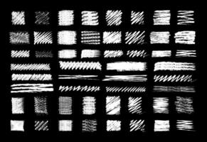 Chalk style marker scribble set illustration. Hand drawn chalked square and rectangle stripes in white color isolated on blackboard for school style design or office presentation vector