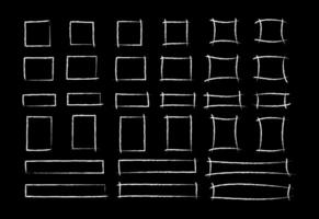 Chalk marker square frame set illustration. Group of hand drawn rectangle white chalked borders on school blackboard. Crayon marks for office presentation or social media design vector