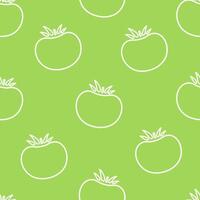 Tomato contour vegetable seamless pattern flat illustration. Natural food pattern design with outline tomato vegetable seamless texture in white and green color for healthy organic fabric print vector