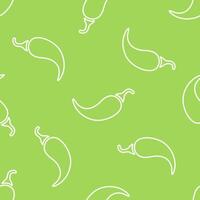 Chili pepper line seamless vegetable pattern flat illustration. Fresh food pattern in white and green colors with chili pepper vegetable silhouette seamless element for healthy vegetarian menu vector