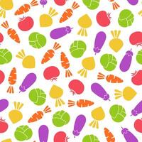 Silhouette seamless vegetable pattern illustration. Modern seamless texture pattern design with tomato, eggpant, carrot and cabbage outline vegetable in natural colors for healthy diet decor vector