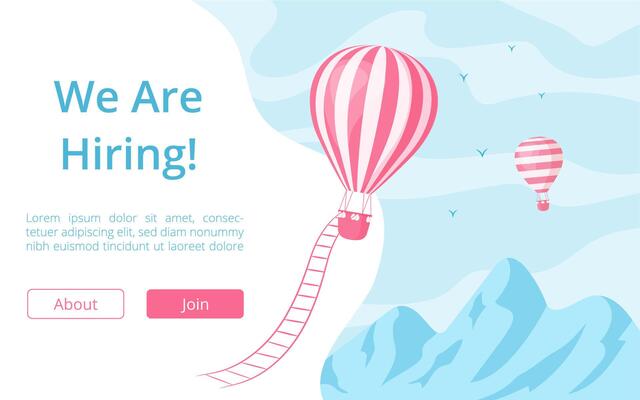 Hiring offer hot air balloon website illustration