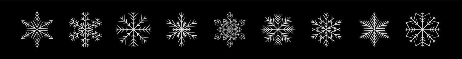 Set of icy snowflakes chalked sketch symbol vector