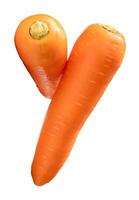 Top view of fresh orange carrots in stack isolated on white background with clipping path photo