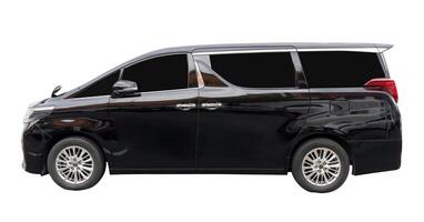 Side view of black van car isolated on white background with clipping path photo